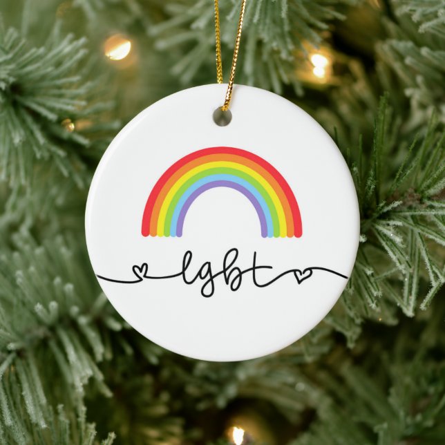 LGBT Hearts & Rainbows Ceramic Ornament (Tree)