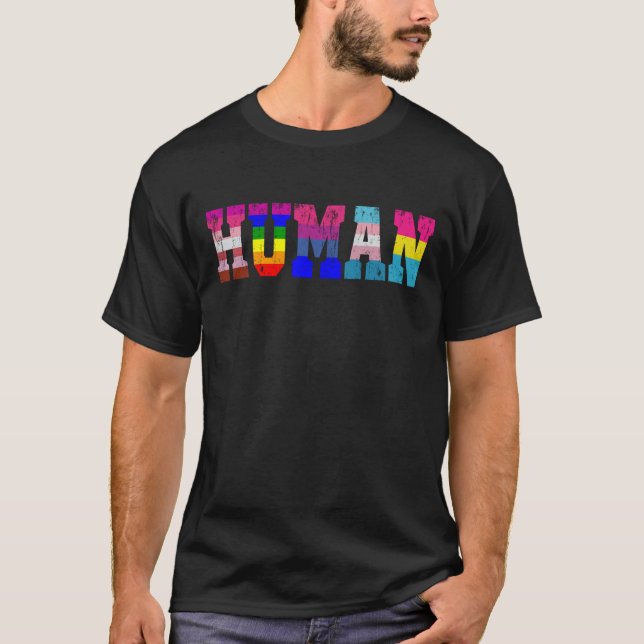 LGBT Human Flag LGBT Pride Month LGBTQ Rainbow T-Shirt (Front)