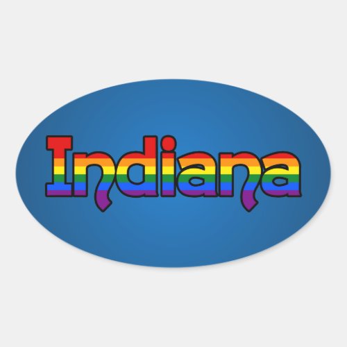 LGBT Indiana Rainbow text Oval Sticker