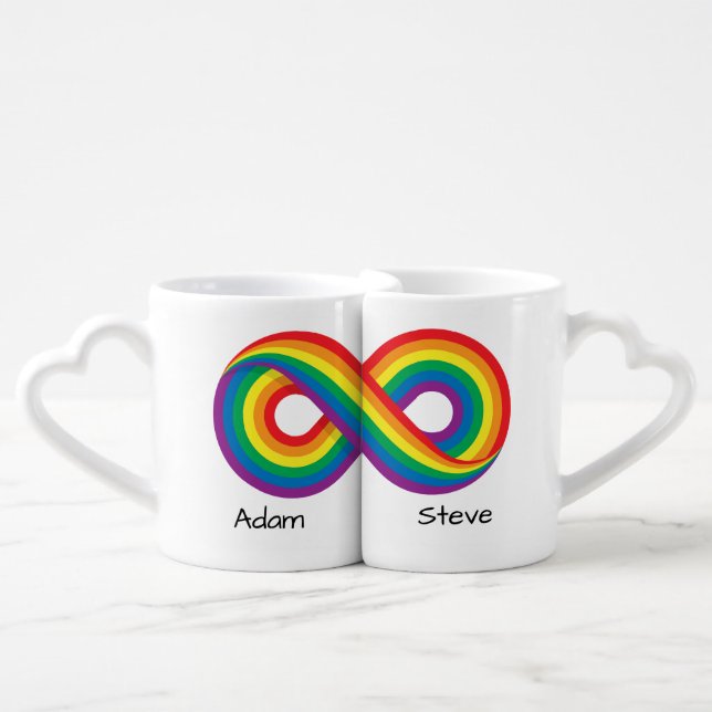 LGBT Infinity Symbol Gay Pride Personalized Coffee Mug Set (Front Nesting)