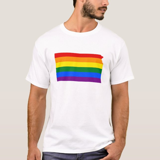 LGBT Kansas, US state flag map T-Shirt (Front)