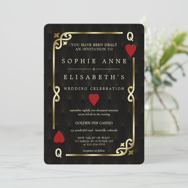 LGBT Lesbian Casino Las Vegas Poker Wedding Invitation (Standing Front)