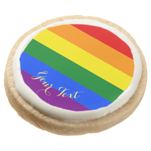LGBT Lesbian Gay Pride Rainbow Flag Colors Stripes Round Shortbread Cookie (Angled)
