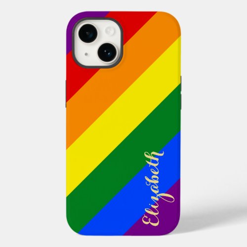 LGBT Lesbian Gay Pride Rainbow Flag Monogram Tough Case_Mate iPhone 14 Case