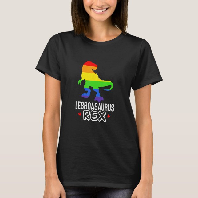 LGBT Lesbian Lesboasaurus Rex Dinosaur Rainbow Fla T-Shirt (Front)