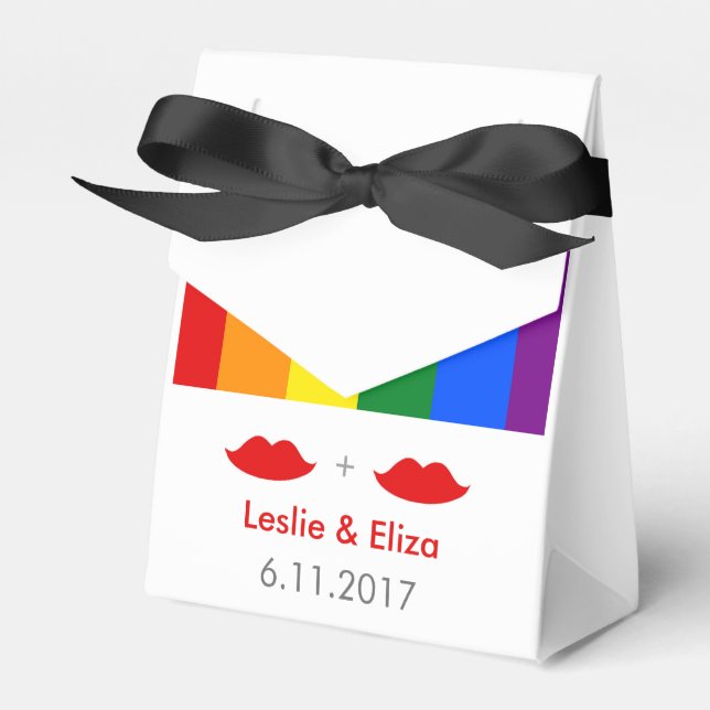 LGBT Lesbian Lips Rainbow Wedding Favor Boxes (Front Side)