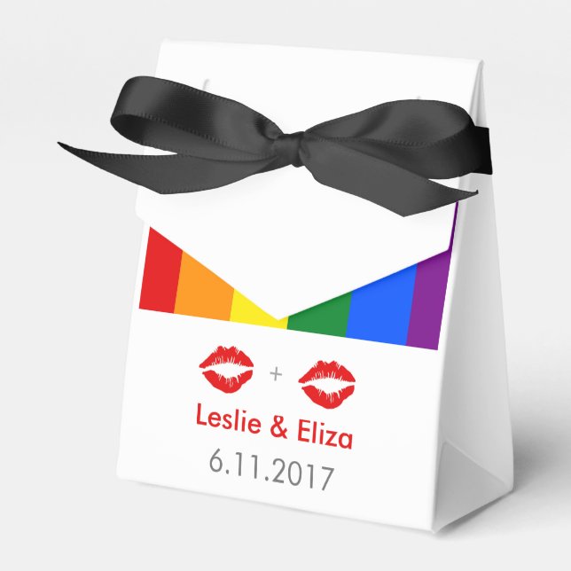 LGBT Lesbian Lips Rainbow Wedding Favor Boxes (Front Side)