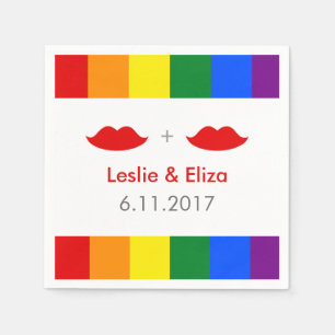 LGBT Lesbian Lips Rainbow Wedding Napkins