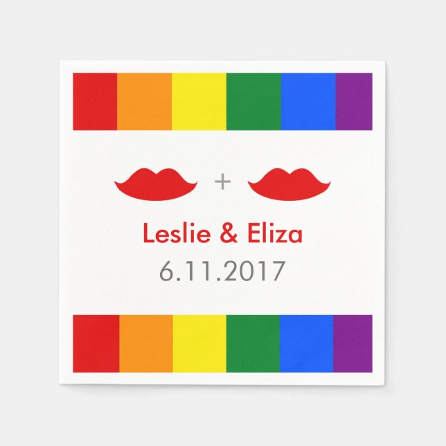 LGBT Lesbian Lips Rainbow Wedding Napkins (Front)
