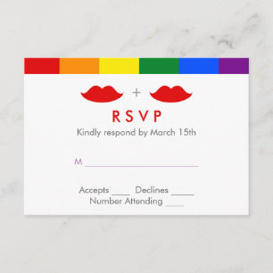 LGBT Lesbian Lips Rainbow Wedding RSVP Card