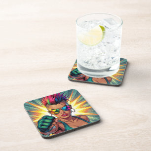 LGBT Lesbian Mohawk Uppercut Pop Art Beverage Coaster