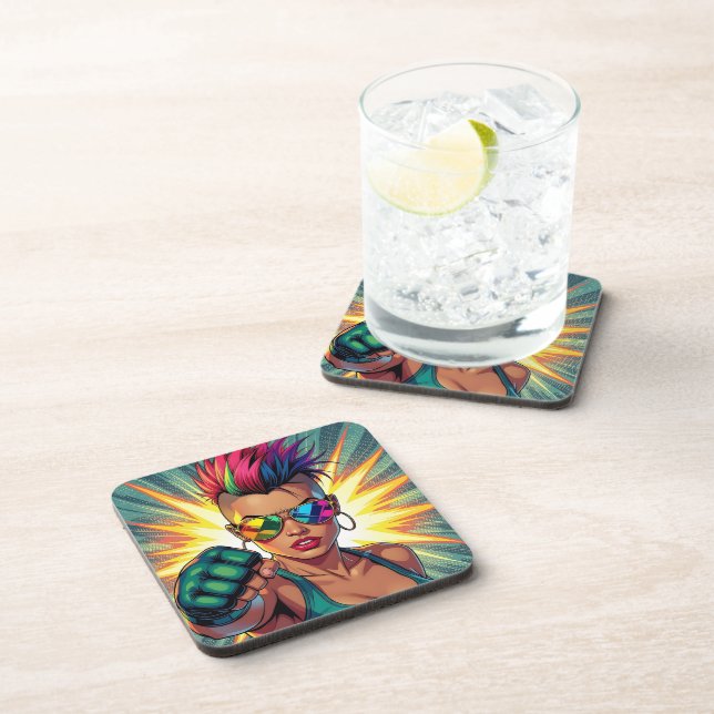 LGBT Lesbian Mohawk Uppercut Pop Art Beverage Coaster (Right Side)
