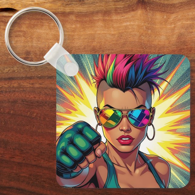 LGBT Lesbian Mohawk Uppercut Pop Art Keychain (Front)