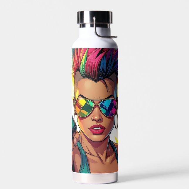 LGBT Lesbian Mohawk Uppercut Pop Art Water Bottle (Left)