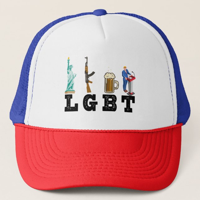 LGBT Liberty Guns Beer Trump Political Gift Trucker Hat (Front)