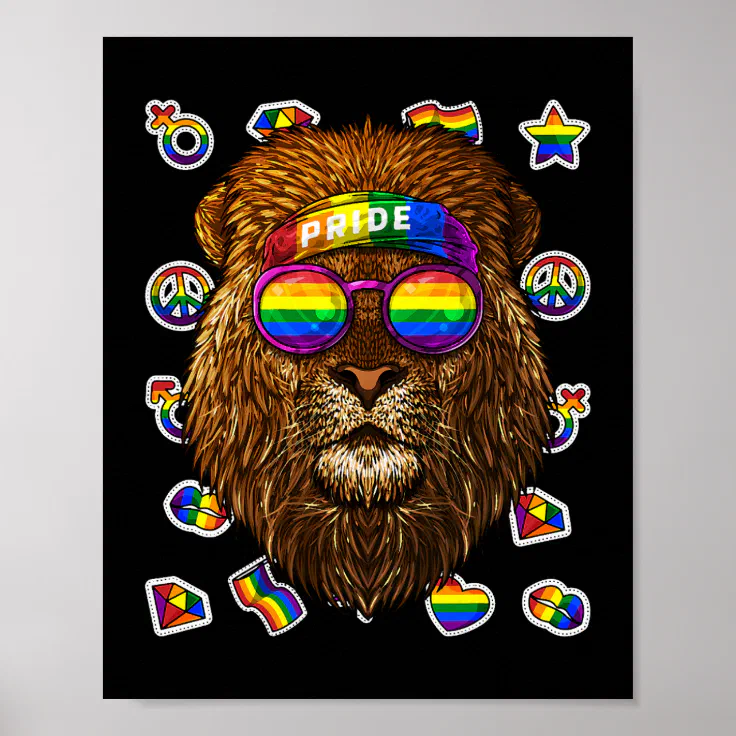 LGBT Lion Gay Pride Month Animal Rainbow Lesbian Poster | Zazzle