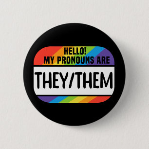 LGBT Name Tag Non-Binary Pronouns They Them Button