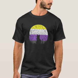 LGBT Non Binary Flag Cat Moon Genderqueer Enby Dis T-Shirt