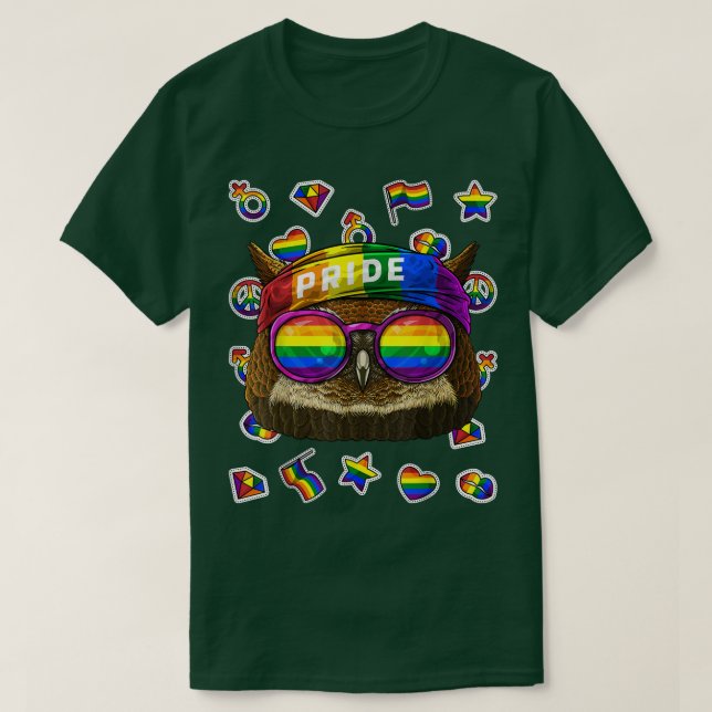LGBT Owl Gay Pride Month Night Bird Animal Rainbow T-Shirt (Design Front)