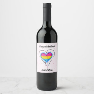 LGBT Pansexual Bisexual Pride Heart Flag Wine Label