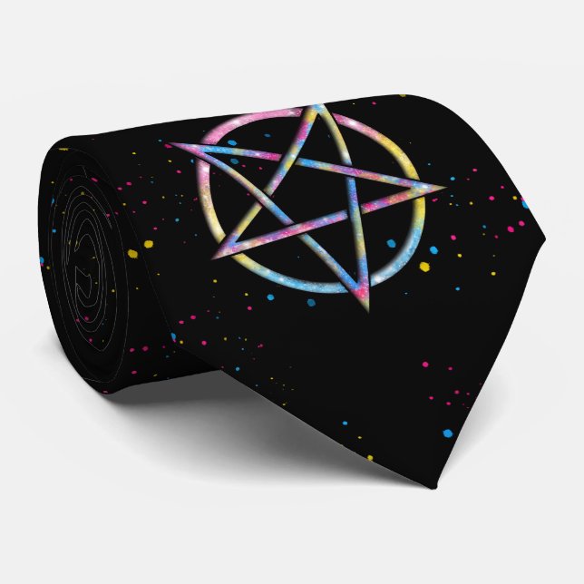 LGBT Pansexual Bisexual Pride Pentagram Neck Tie (Rolled)