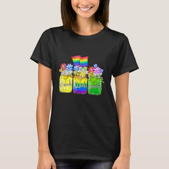 Lgbt Peace Love Equality Rainbow Floral Lgbt Flag T-Shirt (Front)