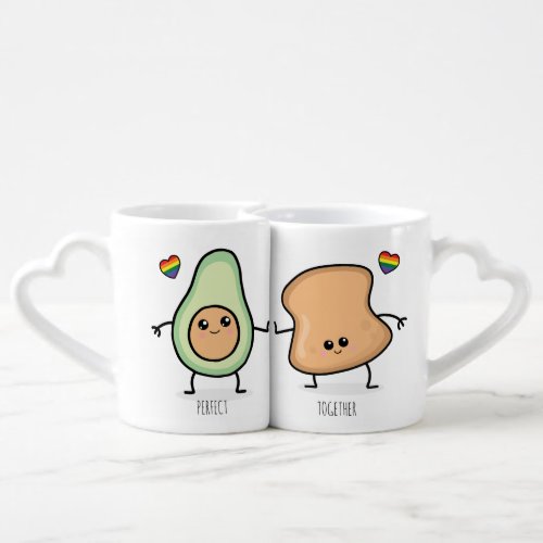 LGBT Perfect Together Kawaii Avo on Toast Couples Coffee Mug Set