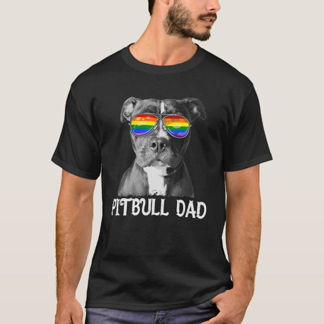 LGBT Pitbull Dad Rainbow Pride Flag Dog Lover T-Shirt (Front)