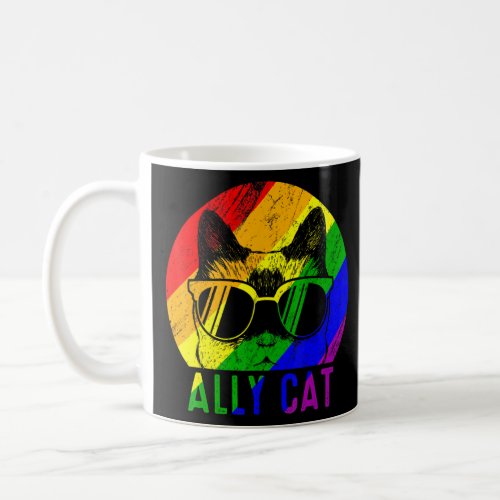 Lgbt Pride Ally Cat Rainbow  Flag Gay Lesbian Supp Coffee Mug