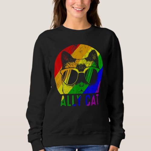 Lgbt Pride Ally Cat Rainbow  Flag Gay Lesbian Supp Sweatshirt