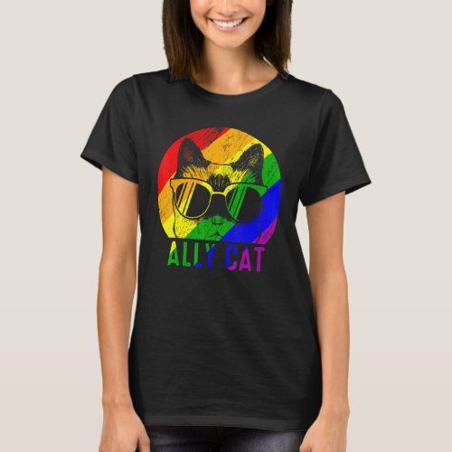 Lgbt Pride Ally Cat Rainbow  Flag Gay Lesbian Supp T_Shirt