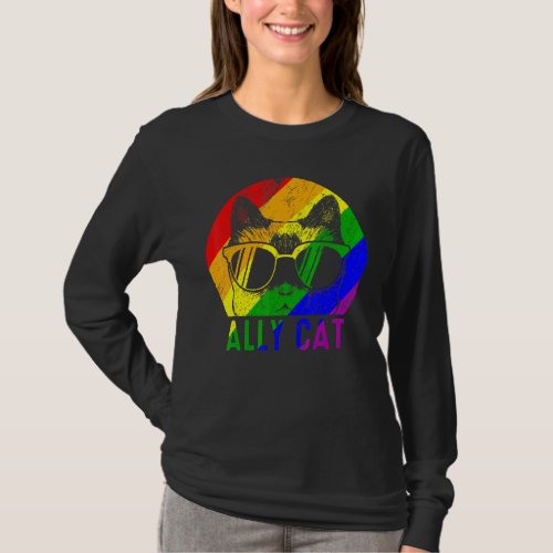Lgbt Pride Ally Cat Rainbow  Flag Gay Lesbian Supp T_Shirt