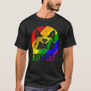 Lgbt Pride Ally Cat Rainbow Flag Gay Lesbian Supp T-Shirt