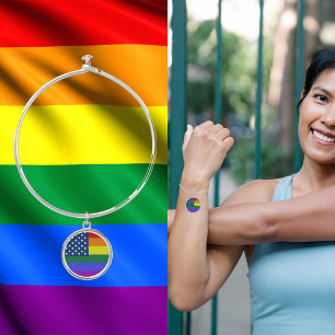 LGBT Pride American Flag with Stars Bangle Bracelet