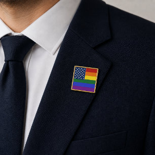 LGBT Pride American Flag with Stars Gold Finish Lapel Pin