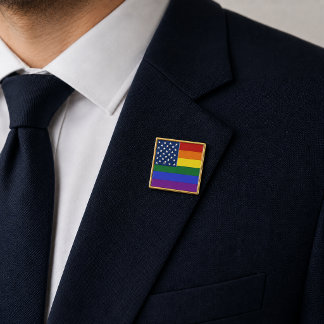LGBT Pride American Flag with Stars Gold Finish Lapel Pin