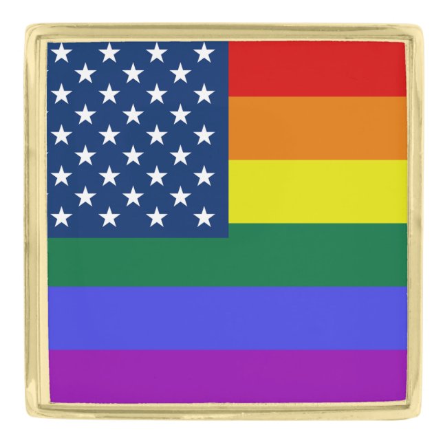 LGBT Pride American Flag with Stars Gold Finish Lapel Pin (Front)