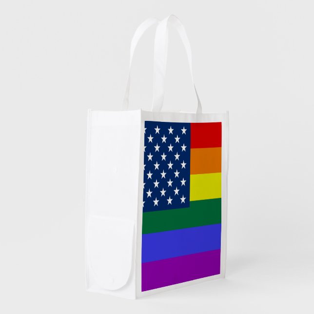 LGBT Pride American Flag with Stars Grocery Bag (Front Side)