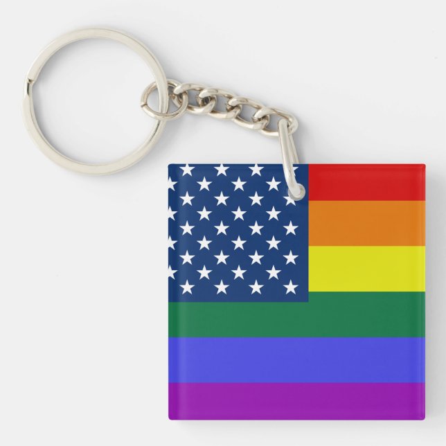 LGBT Pride American Flag with Stars Keychain (Front)