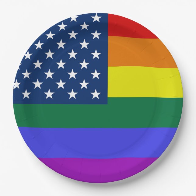 LGBT Pride American Flag with Stars Paper Plates (Front)