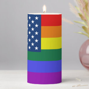 LGBT Pride American Flag with Stars Pillar Candle