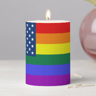 LGBT Pride American Flag with Stars Pillar Candle