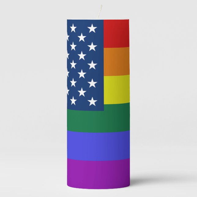 LGBT Pride American Flag with Stars Pillar Candle (Front)