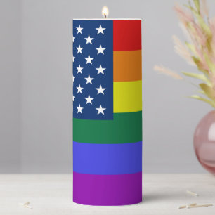 LGBT Pride American Flag with Stars Pillar Candle