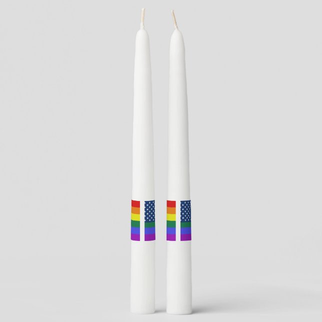 LGBT Pride American Flag with Stars Taper Candle (Back)