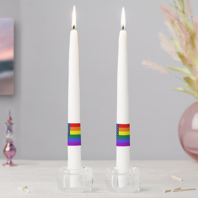 LGBT Pride American Flag with Stars Taper Candle (In Situ)