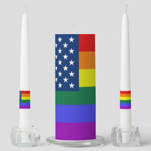 LGBT Pride American Flag with Stars Unity Candle Set