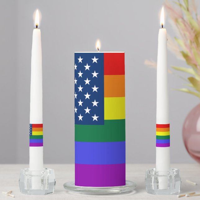 LGBT Pride American Flag with Stars Unity Candle Set (In Situ)