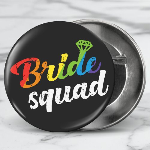 LGBT Pride Bride Squad Wedding Gay Lesbian Rainbow Button