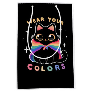 LGBT Pride Cat - Kawaii Rainbow Kitty - Wear your  Medium Gift Bag